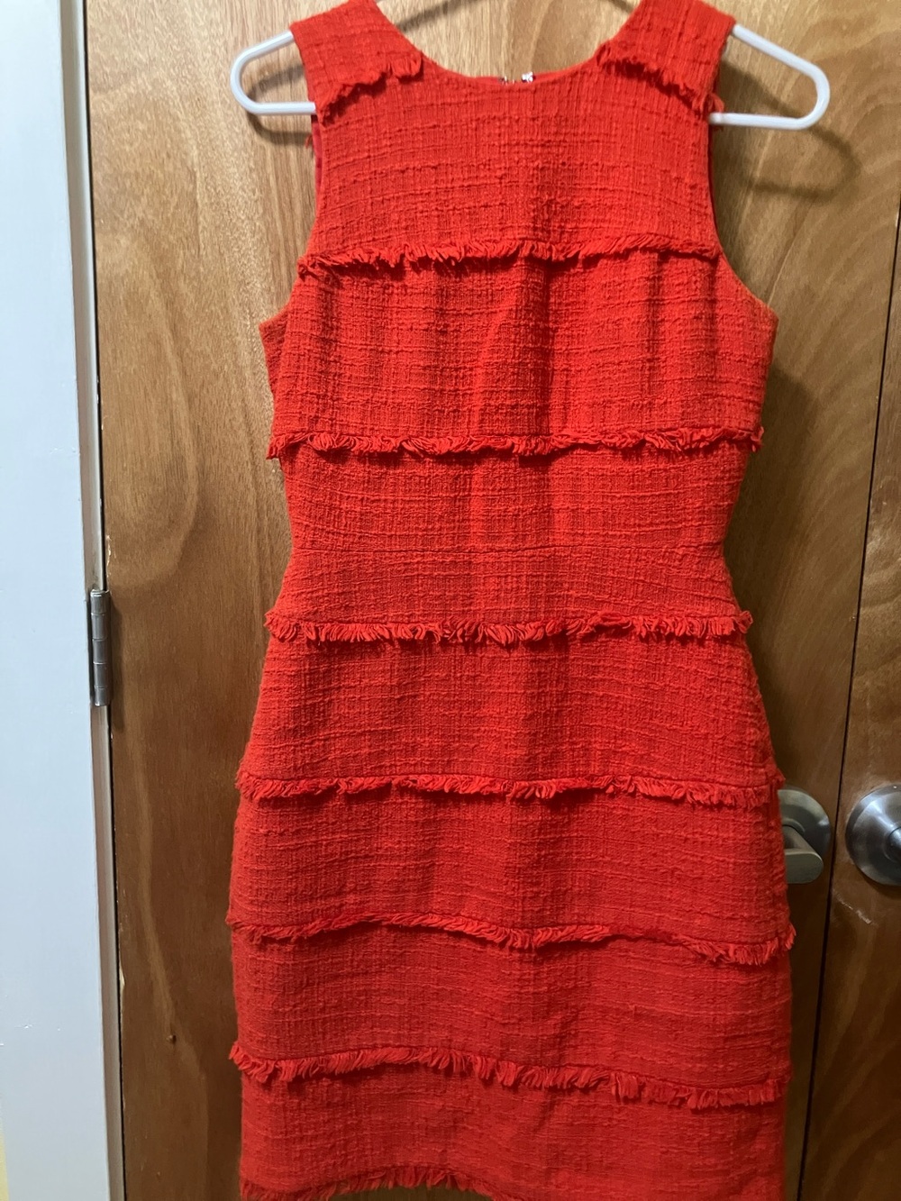 J. Crew Red Tiered Fringe Shift Dress